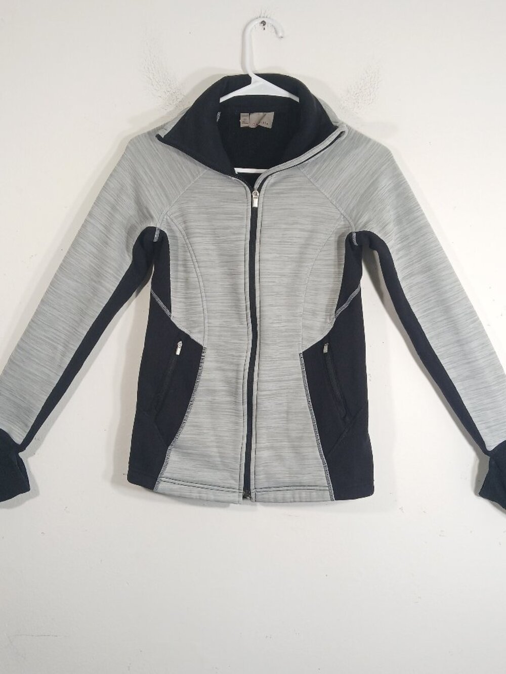 Athleta Womens XS Zip Up Jacket Gray Black Stretch Yoga Top